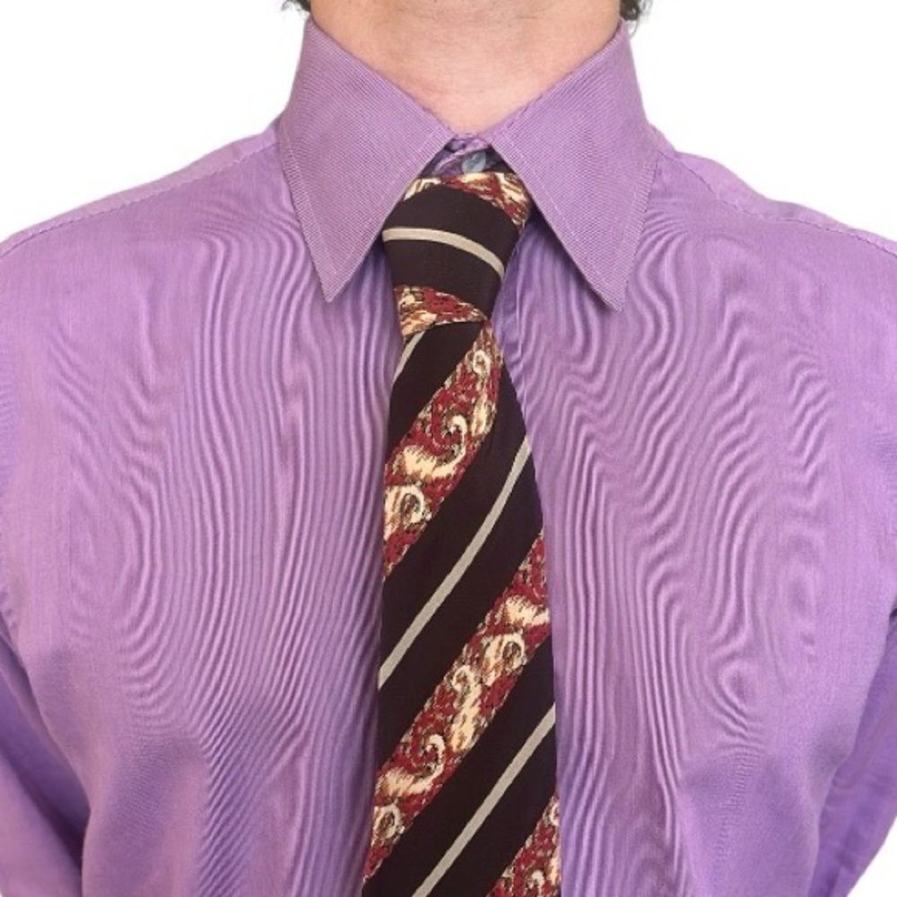 Lanvin Paris Signature Brown Red Diagonal Stripe 100% Silk Tie. Made in France